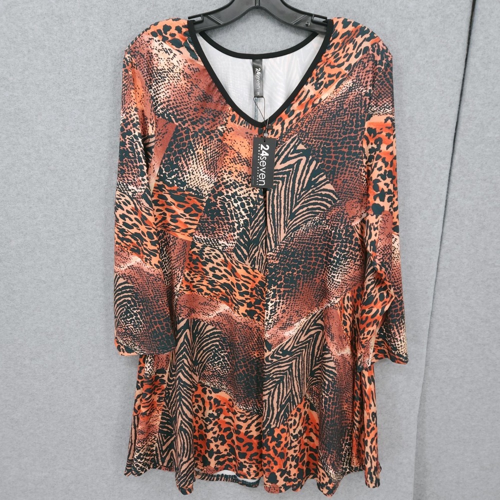 24Seven Animal Print V Neck 3/4 Sleeve Tunic Maternity Top Womens Size 2X NWT